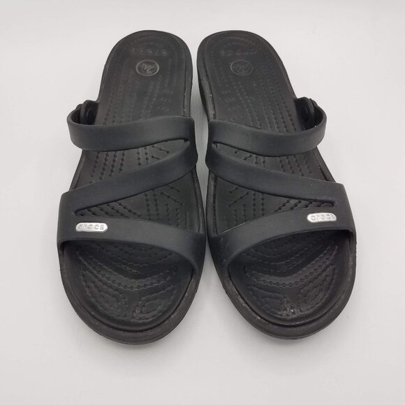 Crocs Patricia Mini Wedge Black Women's Size 9 Strappy Slip On Sandals 10386 - Picture 2 of 7